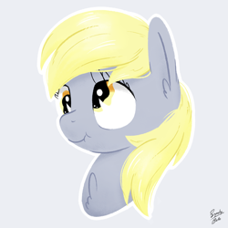 Size: 2000x2000 | Tagged: safe, artist:squeaky-belle, character:derpy hooves, species:pegasus, species:pony, bust, chest fluff, derpy day, derpy day 2020, ear fluff, scrunch, signature, simple background, white outline