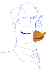Size: 604x869 | Tagged: safe, artist:shoophoerse, edit, character:spitfire, species:bird, species:duck, species:pegasus, species:pony, clothing, duck bill, duck pony, female, lineart, looking at you, one eye closed, quackfire, simple background, solo, sunglasses, uniform, white background, wink, winking at you, wip, wonderbolts dress uniform