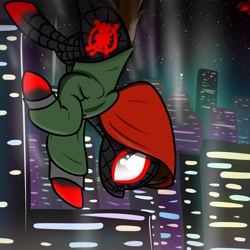 Size: 6500x6500 | Tagged: safe, artist:flywheel, falling, freefall, miles morales, skyline, solo, spider-man, spider-man: into the spider-verse