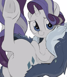 Size: 1401x1600 | Tagged: safe, artist:cottonbudfilly, character:rarity, species:pony, species:unicorn, episode:the last problem, g4, my little pony: friendship is magic, cute, female, hooves, looking at you, mare, older, older rarity, raribetes, simple background, sitting, skunk stripe, solo, underhoof, white background