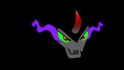 Size: 3840x2160 | Tagged: safe, artist:m99moron, character:king sombra, species:pony, species:umbrum, species:unicorn, black background, bust, curved horn, male, open mouth, portrait, shadow, simple background, solo, sombra eyes, stallion, vector