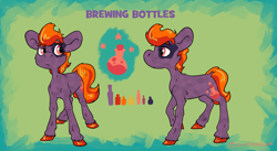 Size: 2048x1121 | Tagged: safe, artist:lilsunshinesam, oc, oc only, oc:brewing bottles, species:earth pony, species:pony, solo