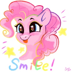 Size: 1000x1000 | Tagged: safe, artist:spoosha, character:pinkie pie, species:pony, blep, bust, cute, diapinkes, female, mare, portrait, simple background, smiling, solo, starry eyes, stars, tongue out, white background, wingding eyes
