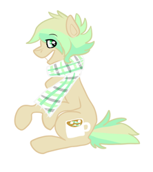 Size: 516x582 | Tagged: safe, artist:ad-opt, oc, oc only, species:earth pony, species:pony, clothing, cup, earth pony oc, grin, male, scarf, simple background, sitting, smiling, solo, stallion, white background