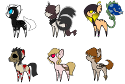Size: 1000x677 | Tagged: safe, artist:ad-opt, base used, oc, oc only, species:pegasus, species:pony, species:unicorn, augmented tail, bandage, blood, clothing, gas mask, hair over eyes, haycartes' method, horn, mask, monster pony, original species, pegasus oc, piranha plant pony, plant, plant pony, scarf, sharp teeth, simple background, teeth, transparent background, unicorn oc, wings