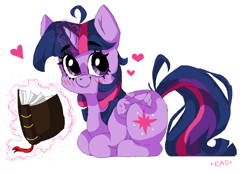 Size: 1374x955 | Tagged: safe, artist:madkadd, character:twilight sparkle, character:twilight sparkle (alicorn), species:alicorn, species:pony, blushing, book, cute, cutie mark, female, glowing horn, heart, horn, looking at you, magic, mare, ms paint, ponyloaf, prone, simple background, smiling, solo, telekinesis, twiabetes, white background