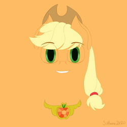 Size: 1500x1500 | Tagged: safe, artist:shoophoerse, character:applejack, species:earth pony, species:pony, applejack's hat, clothing, cowboy hat, element of harmony, element of honesty, female, grin, hat, minimalist, modern art, signature, simple background, smiling, solo
