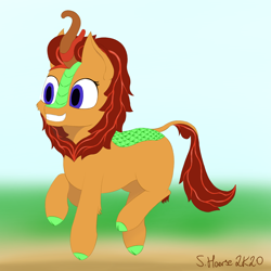Size: 1500x1500 | Tagged: safe, artist:shoophoerse, oc, oc:magma flow, species:kirin, abstract background, excited, grin, happy, happy dance, kirin day, kirin oc, scales, smiling, solo