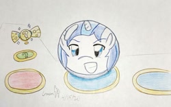Size: 1002x625 | Tagged: safe, artist:gmangamer25, character:shining armor, species:pony, species:unicorn, ball, blue space, bowlo candy, candy, food, happy, inanimate tf, male, mario party, mario party 8, morph ball, mystery space, open mouth, red space, rolling armor, solo, stallion, traditional art, transformation