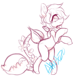 Size: 1000x1000 | Tagged: safe, artist:ad-opt, oc, oc only, oc:bloom, oc:blossom, augmented tail, eye clipping through hair, female, flower, looking up, monster pony, neckerchief, original species, piranha plant pony, plant, plant pony, rearing, smiling, tongue out