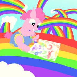 Size: 1280x1280 | Tagged: safe, alternate version, artist:m3g4p0n1, character:pinkie pie, species:pony, diaper, female, filly, filly pinkie pie, foal, hoof painting, lineless, painting, rainbow, solo, younger