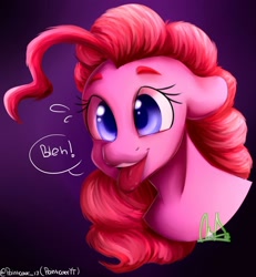 Size: 1024x1109 | Tagged: safe, artist:paintcoloryt, character:pinkie pie, species:pony, bleh, blep, bust, colored pupils, cute, diapinkes, female, floppy ears, mare, plewds, portrait, solo, tongue out