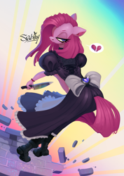 Size: 1507x2133 | Tagged: safe, artist:spaboofy, character:pinkamena diane pie, character:pinkie pie, species:anthro, alice:madness returns, crossover, knife
