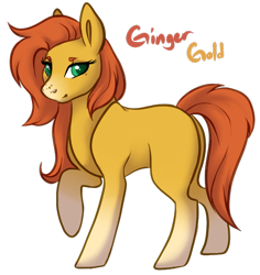 Size: 632x670 | Tagged: safe, artist:amiookamiwolf, oc, oc:ginger gold, parent:big macintosh, parent:fluttershy, parents:fluttermac, species:earth pony, species:pony, blank flank, female, mare, offspring, raised hoof, simple background, solo, transparent background