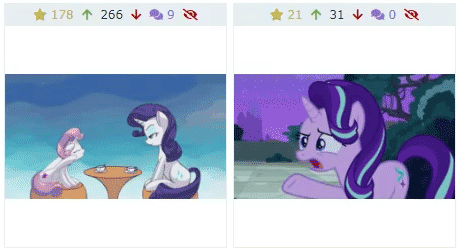 Size: 457x248 | Tagged: safe, artist:hananpacha, character:rarity, character:starlight glimmer, character:sweetie belle, species:pony, species:unicorn, derpibooru, episode:student counsel, animated, behaving like a dog, cup, cute, female, loop, meta