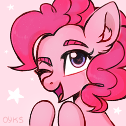 Size: 1000x1000 | Tagged: safe, artist:oyks, character:pinkie pie, species:earth pony, species:pony, bust, cute, diapinkes, ear fluff, female, icon, mare, one eye closed, open mouth, portrait, solo