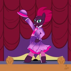 Size: 1280x1280 | Tagged: safe, artist:jazzytyfighter, character:fizzlepop berrytwist, character:tempest shadow, arm hooves, beautiful, bipedal, book, clothing, costume, crossover, dexterous hooves, emily blunt, mary poppins, mary poppins returns, musical, song reference, stage, theater, voice actor joke