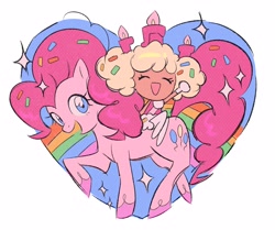 Size: 4096x3421 | Tagged: safe, artist:tomoe-chi, character:pinkie pie, species:earth pony, species:pony, candle, colored hooves, cookie run, crossover, duo, female, heart, looking at you, mare, rainbow