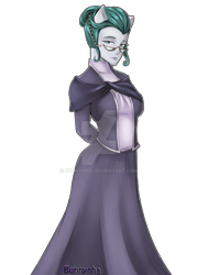 Size: 1024x1434 | Tagged: safe, artist:bunnynha, character:cloudy quartz, species:anthro, breasts, clothing, deviantart watermark, female, glasses, obtrusive watermark, pony coloring, pony ears, simple background, transparent background, watermark