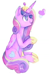 Size: 958x1507 | Tagged: safe, artist:baid-woo, character:princess cadance, species:alicorn, species:pony, cute, cutedance, female, heart, mare, open mouth, profile, simple background, sitting, solo, white background