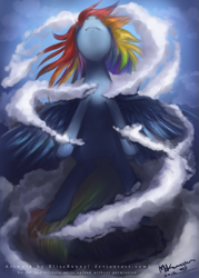 Size: 643x900 | Tagged: safe, artist:felynea, character:rainbow dash, epic, female, flying, solo