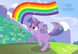 Size: 1400x972 | Tagged: safe, artist:oyks, character:twilight sparkle, character:twilight sparkle (alicorn), species:alicorn, species:pony, commission, female, flower, gay pride flag, lgbt, mouth hold, pride flag, pride month, solo, vector, your character here