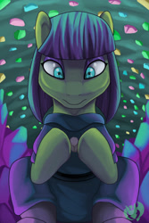 Size: 2400x3600 | Tagged: safe, artist:kenisu-of-dragons, character:maud pie, species:earth pony, species:pony, cave, female, gem, high res, looking at something, mare, solo, stone