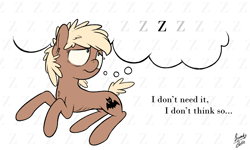 Size: 2000x1200 | Tagged: safe, artist:squeaky-belle, oc, oc:forty winks, species:earth pony, species:pony, newbie artist training grounds, atg 2020, bags under eyes, female, onomatopoeia, signature, sogreatandpowerful, solo, sound effects, thought bubble, z, zzz