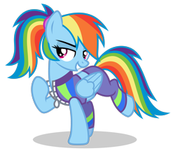 Size: 3150x2720 | Tagged: safe, artist:oyks, gameloft, character:rainbow dash, species:pegasus, species:pony, alternate hairstyle, buckball fan gear rainbow dash, clothing, female, gameloft interpretation, high res, jacket, mare, pants, ponytail, simple background, solo, sweatpants, transparent background, vector