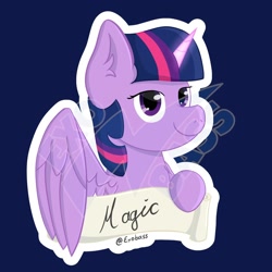 Size: 2000x2000 | Tagged: safe, artist:exobass, character:twilight sparkle, character:twilight sparkle (alicorn), species:alicorn, species:pony, blue background, bust, cute, element of magic, female, glow, horn, magic, obtrusive watermark, outline, simple background, solo, three quarter view, twiabetes, watermark, white outline, wings