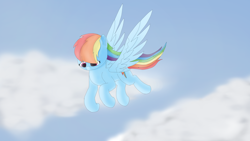 Size: 3840x2160 | Tagged: safe, artist:astralr, character:rainbow dash, species:pegasus, species:pony, cloud, female, flying, mare, sky, solo, wings