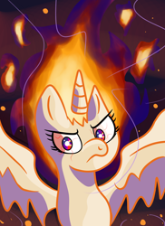 Size: 1440x1980 | Tagged: safe, artist:superhypersonic2000, character:twilight sparkle, character:twilight sparkle (alicorn), species:alicorn, species:pony, angry, female, fiery mane, fire, frown, mare, rapidash twilight, solo, spread wings, wings