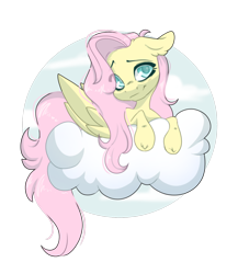Size: 1280x1476 | Tagged: safe, artist:missclaypony, character:fluttershy, species:pegasus, species:pony, cloud, female, floppy ears, head tilt, mare, prone, simple background, solo, transparent background