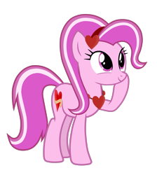 Size: 2652x2962 | Tagged: safe, artist:chomakony, oc, oc only, oc:lovemack, species:earth pony, species:pony, earth pony oc, female, headband, heart, hoof on cheek, mare, raised hoof, show accurate, simple background, smiling, solo, transparent background