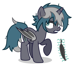 Size: 3350x2984 | Tagged: safe, artist:oyks, oc, oc only, oc:elizabrat meanfeather, species:alicorn, species:bat pony, species:pony, alicorn oc, annoyed, bat pony alicorn, bat pony oc, bat wings, clone, female, horn, mare, messy mane, raised hoof, simple background, solo, transparent background, wings