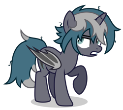 Size: 3350x2984 | Tagged: safe, alternate version, artist:oyks, oc, oc only, oc:elizabrat meanfeather, species:alicorn, species:bat pony, species:pony, alicorn oc, annoyed, bat pony alicorn, bat pony oc, bat wings, clone, female, horn, mare, messy mane, raised hoof, simple background, solo, transparent background, wings