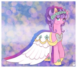 Size: 1024x911 | Tagged: safe, artist:cckittycreative, character:petunia petals, species:earth pony, species:pony, friendship is magic: rainbow roadtrip, g4, my little pony: friendship is magic, clothing, cute, dress, female, floral head wreath, flower, mare, petalbetes, solo, wedding dress