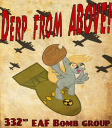 Size: 1333x1527 | Tagged: safe, artist:panzerforge, artist:smashinator, character:derpy hooves, atomic bomb, bomber, clothing, cowboy hat, death from above, derp, derp from above, dr. strangelove, female, hat, nuclear weapon, propaganda, propaganda poster, recruitment poster, riding, riding a bomb, solo, weapon
