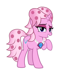 Size: 2652x2962 | Tagged: safe, artist:chomakony, oc, oc only, oc:ms. pearlace, species:pony, species:unicorn, bedroom eyes, blue eyes, diamond, female, horn, jewelry, lidded eyes, looking at you, mare, necklace, one hoof raised, pearl, pearl necklace, raised hoof, show accurate, simple background, smiling, solo, transparent background, unicorn oc