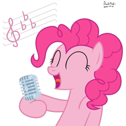 Size: 3200x3200 | Tagged: safe, artist:dashyoshi, character:pinkie pie, species:pony, female, high res, microphone, music notes, simple background, solo, transparent background