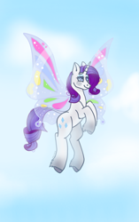 Size: 1440x2288 | Tagged: safe, artist:valkiria, character:rarity, species:pony, species:unicorn, g4, my little pony: friendship is magic, butterfly, butterfly wings, cloud, flying, sky, wings