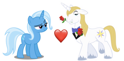Size: 2130x1048 | Tagged: safe, artist:dashiesparkle edit, artist:peachspices, edit, character:prince blueblood, character:trixie, ship:bluetrix, female, heart, male, shipping, shipping domino, straight