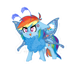 Size: 1280x1280 | Tagged: safe, artist:madkadd, character:rainbow dash, species:mothpony, species:pony, angry, chest fluff, cross-popping veins, deviantart watermark, feathered fetlocks, female, moth, obtrusive watermark, open mouth, original species, simple background, solo, species swap, transparent background, watermark, wings