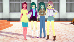 Size: 1280x720 | Tagged: safe, artist:csxz, character:gloriosa daisy, character:juniper montage, character:vignette valencia, character:wallflower blush, my little pony:equestria girls, boots, clothing, equestria's plant girls, glasses, koikatsu, sandals, shoes, vignette valencia