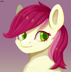 Size: 1580x1600 | Tagged: safe, artist:ske, character:roseluck, species:earth pony, species:pony, g4, bust, ear fluff, female, flower, gradient background, looking at you, mare, rose, solo