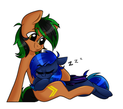 Size: 1250x1100 | Tagged: safe, artist:madkadd, oc, oc only, species:bat pony, species:earth pony, species:pony, g4, bat pony oc, bat wings, duo, earth pony oc, eyes closed, onomatopoeia, simple background, sleeping, smiling, sound effects, transparent background, wings, zzz