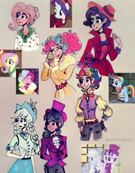 Size: 3163x4045 | Tagged: safe, artist:valeriamagicart, character:applejack, character:fluttershy, character:pinkie pie, character:rainbow dash, character:rarity, character:snowfall frost, character:starlight glimmer, species:human, episode:a hearth's warming tail, g4, my little pony: friendship is magic, cupcake, female, flutterholly, food, humanized, merry, scene interpretation, screencap reference, snowdash, spirit of hearth's warming past, spirit of hearth's warming presents, traditional art