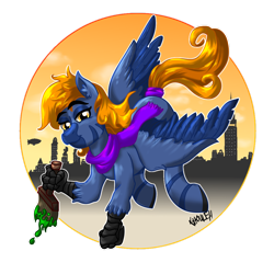 Size: 1050x1050 | Tagged: safe, artist:ghouleh, oc, oc only, oc:golden heartstrings, oc:golden heartstrongs, species:hippogriff, species:pony, g4, clothing, hybrid, male, paint, scarf, simple background, stallion, tail wrap, transparent background, zerb