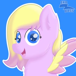 Size: 2000x2000 | Tagged: safe, artist:exobass, oc, oc:cotton cloud, species:pegasus, species:pony, g4, bust, female, filly, looking at you, pegasus oc, pink, portrait, raffle prize, wings, yellow