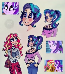 Size: 3120x3585 | Tagged: safe, artist:valeriamagicart, screencap, character:starlight glimmer, character:sunset shimmer, species:pony, species:unicorn, equestria girls:mirror magic, g4, my little pony: equestria girls, my little pony:equestria girls, spoiler:eqg specials, blushing, cute, female, glimmerbetes, grin, heart eyes, jewelry, lip bite, necklace, scene interpretation, screencap reference, smiling, wingding eyes